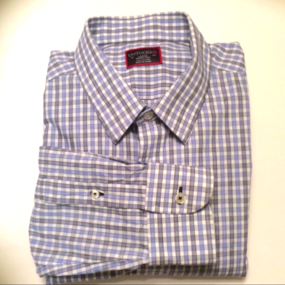Untuckit Blue Check Men's Long Sleeve Casual Shirt Size Large